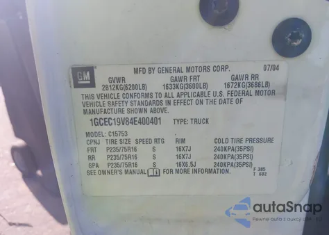 2004 Chevrolet Silverado 1500 Ls from USA, damaged, VIN 1GCEC19V84E400401